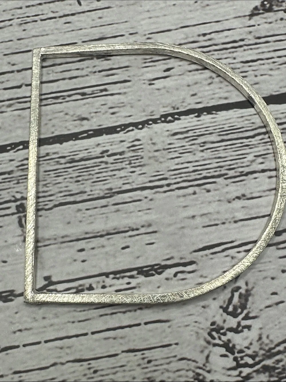 Textured Silver D-Shape Bangle Bracelet